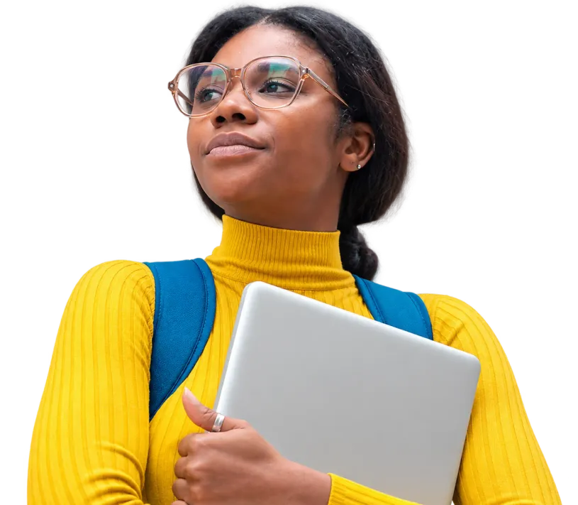 Prospective student holding a laptop