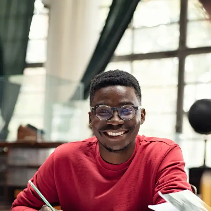 Student studying for an English language test