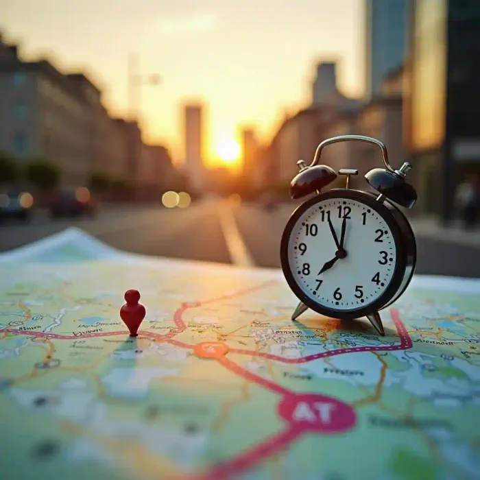 A clock and map representing an application timeline